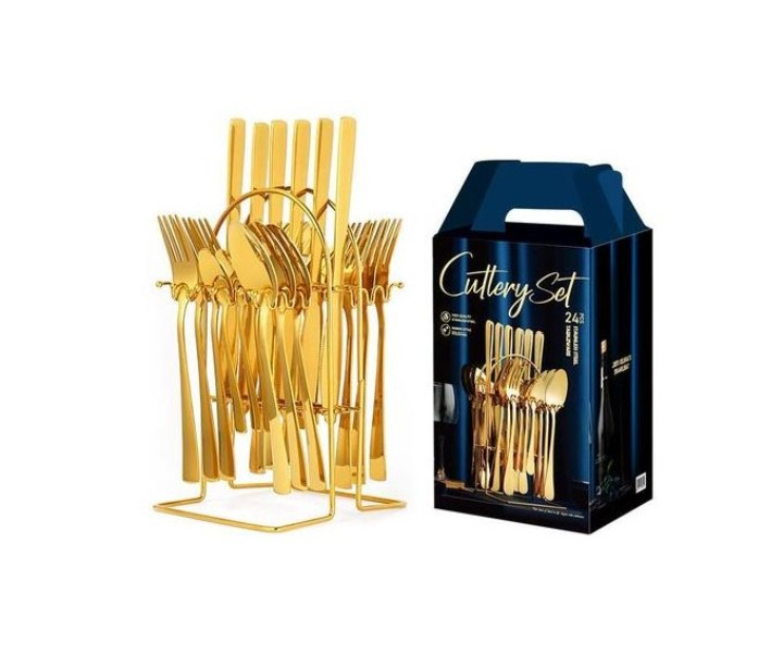 24-Pieces Stainless Steel Gold Cutlery/Spoon Set Gift Set