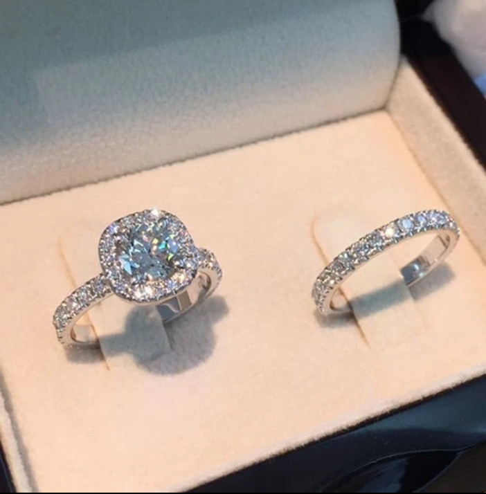 Luxury Exquisite Silver Color Princess Ring for Women Fashion Inlaid White Zircon Stones Wedding Rings Set Engagement Jewelry  Engagement ring