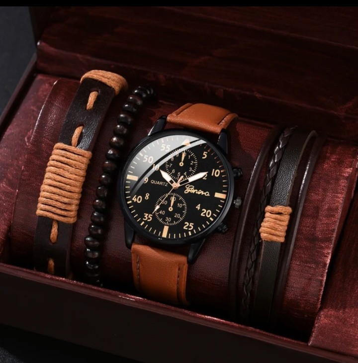 4pcs Set Men Watches Luxury Fashion Design Leather Watch Quartz Men's Watch Gift Montre Homme Relogio Masculino No Box  Quality set