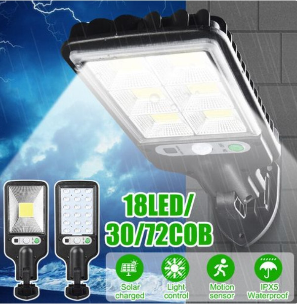 Solar Powered 200W/300W 18LED/30COB Street Light With PIR Motion Sensor Waterproof IP65 Wall Lamp For Outdoor Patio Deck Yard Garden Driveway Security 300W 30COB