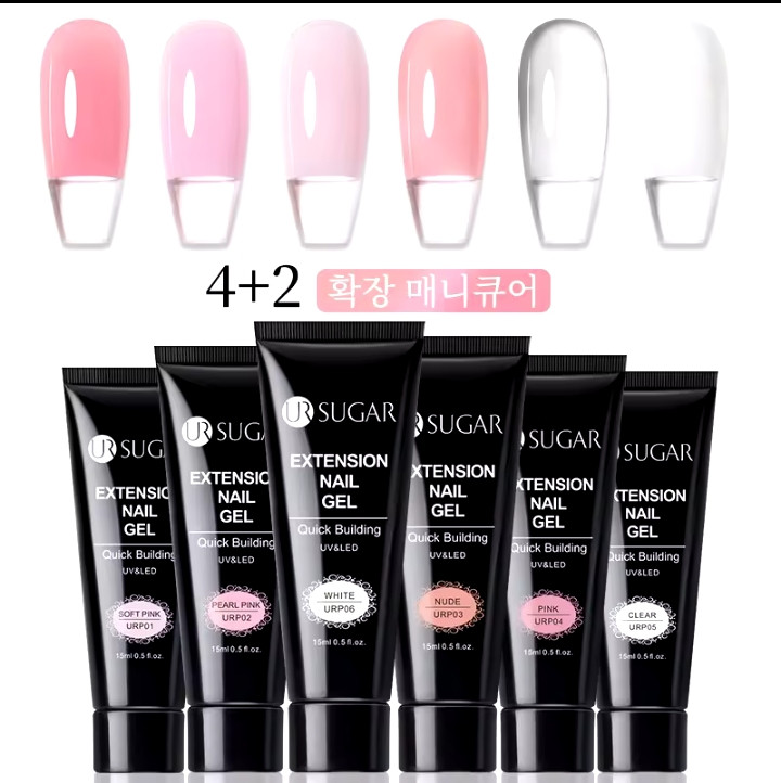 UR SUGAR 6Pcs/Set 15ml Nail Extension Gel Soak Off UV LED Acrylic Crystal White Clear Nude Gel Nail Polish UV Gel Polish