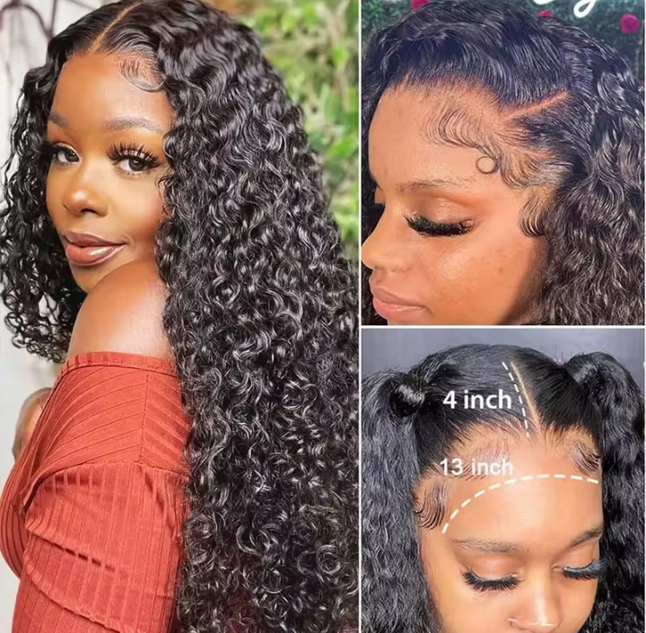 250% Black Curly 13x6 40 Inch Hd Lace Frontal Wig Deep Water Wave Human Hair 100% Brazilian