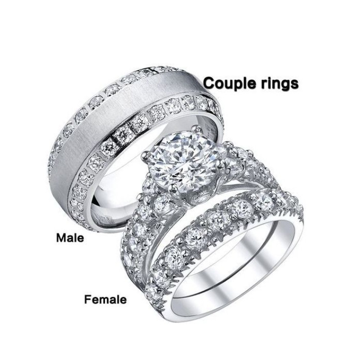 Wedding Ring Set Heart Diamond For Couple