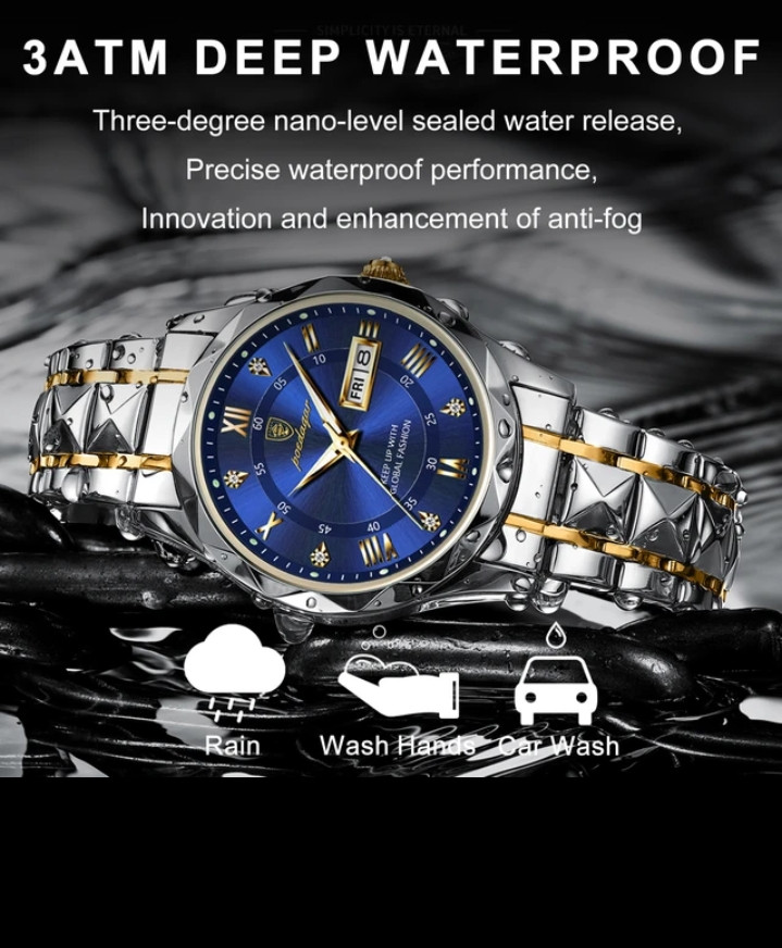 POEDAGAR Top Brand Luxury Man Wristwatch Waterproof Luminous Date Week Men Watches Stainless Steel Quartz Men's Watch Male reloj Quality set