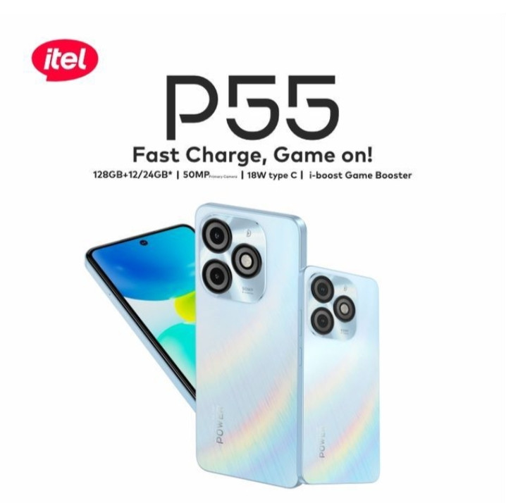 itel P55 6.6" HD+ 90Hz, 128GB ROM + Up To 12GB RAM, 50MP AI Camera, 5000mAh 18W Type-C, 4G, Android 13 - Blue + Free Case5000mAh -