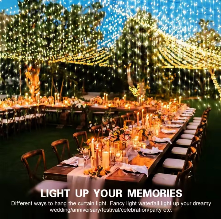 300 LED Solar Courtyard Curtain Lights Outdoor Waterproof Fairy String Lights With 8 Modes for Garden Window Bedroom Wedding